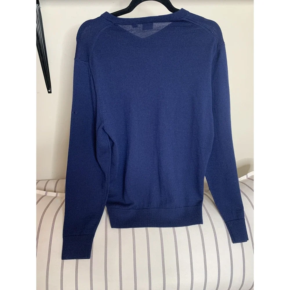 Dunning Golf Merino Wool Sweater Mens M‎ Blue V-Neck Pullover Logo Classic Fit